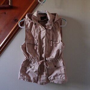 Love Tree Button Up Light Pink Hooded Vest Large With Tie Waist